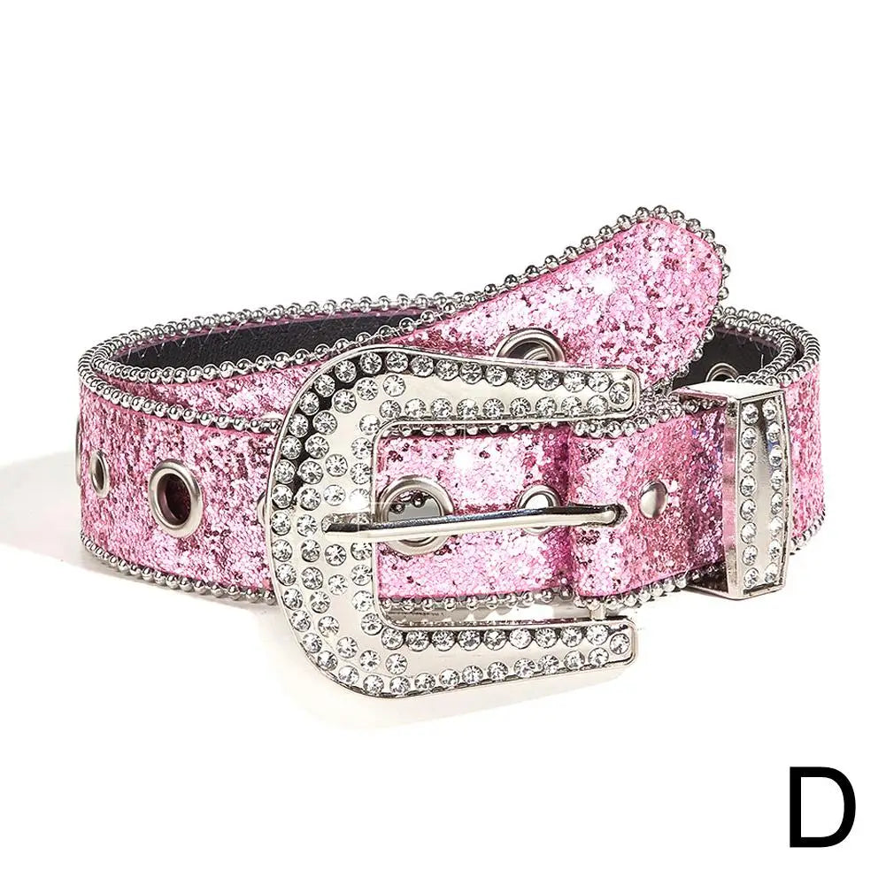 Glamorous New Goth Rhinestone PU Leather Belts - Unisex Fashion for Jeans with Western Cowboy Y2K Edge