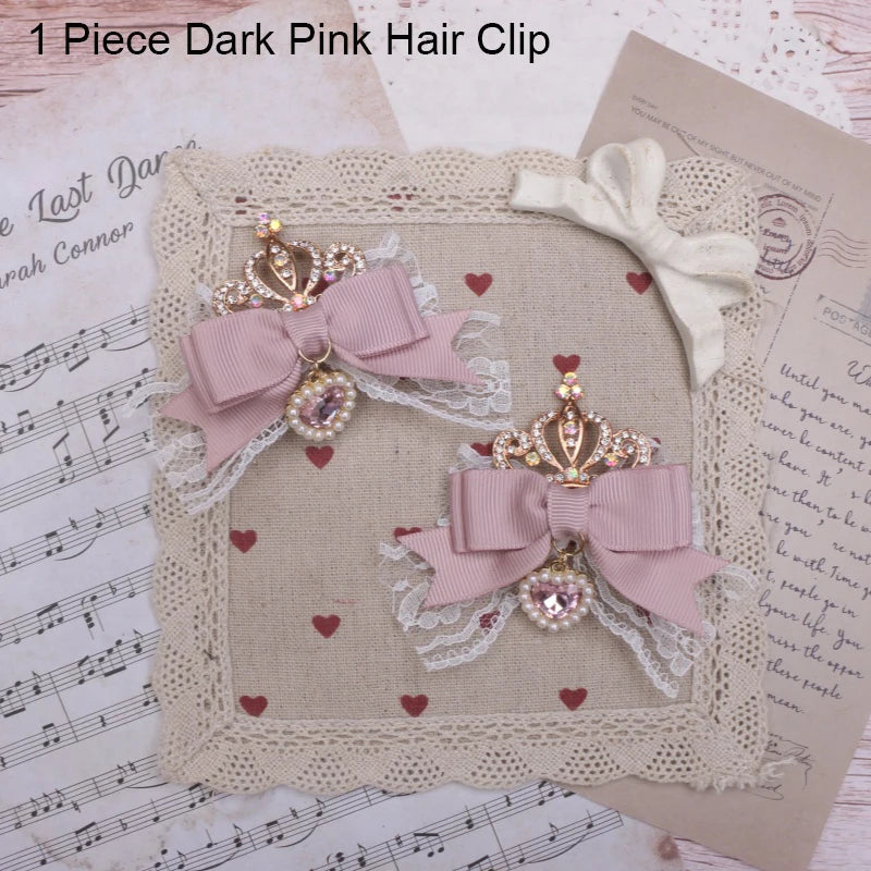 Kawaii Lo Bow Hair Accessories Headdress Girl Women's Sweet Cute Bow Crown Rhinestone Side Clip Lolita Hair Clip Lace Hairpin