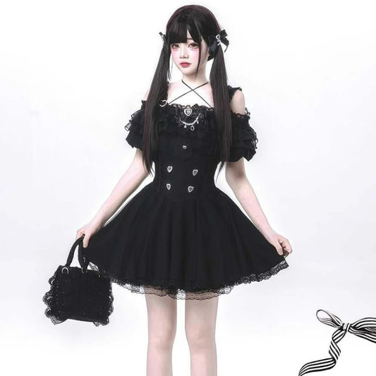 Japanese Gothic Y2k Lolita Style Skirt Sets Women Sweet Bow Off Shoulder Shirts Cute Mini Cake Skirts Korean Fashion Party Suit