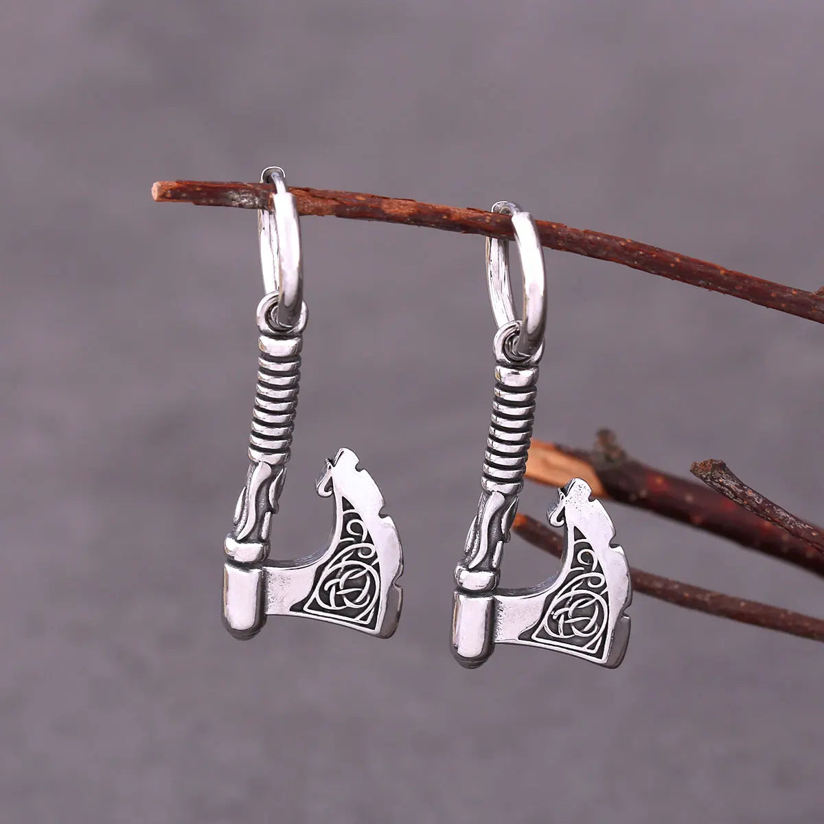 Hip Hop Punk Viking Axe Drop Earrings Fashion Celtic Knot Rune Amulet Earrings Rock Biker Boys Stainless Steel Accessories