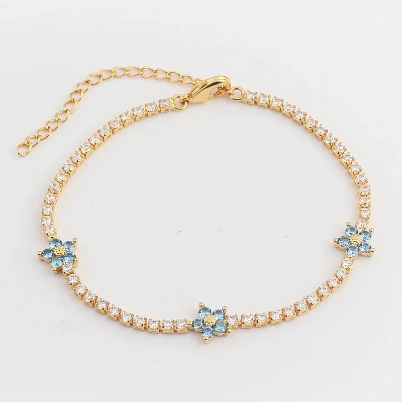 Luxury Rainbow CZ Flower Tennis Chain Bracelet For Women Girls Iced Out Bling CZ Paved Colorful Daisy Flower Bracelet