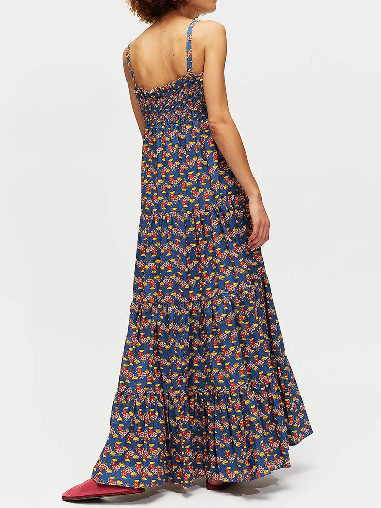 Square Collar Backless Patchwork Maxi Dress, Women Summer Sleeveless Print Party Dress, 2024 Casual Elegant Ladies Dress Vestido