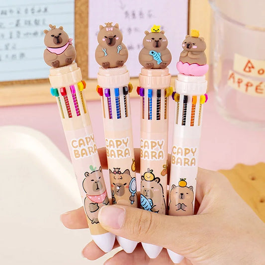 10 Multicolored Ballpoint Pen Cartoon Capybara Pens School Office Supplies Student Stationery Gifts