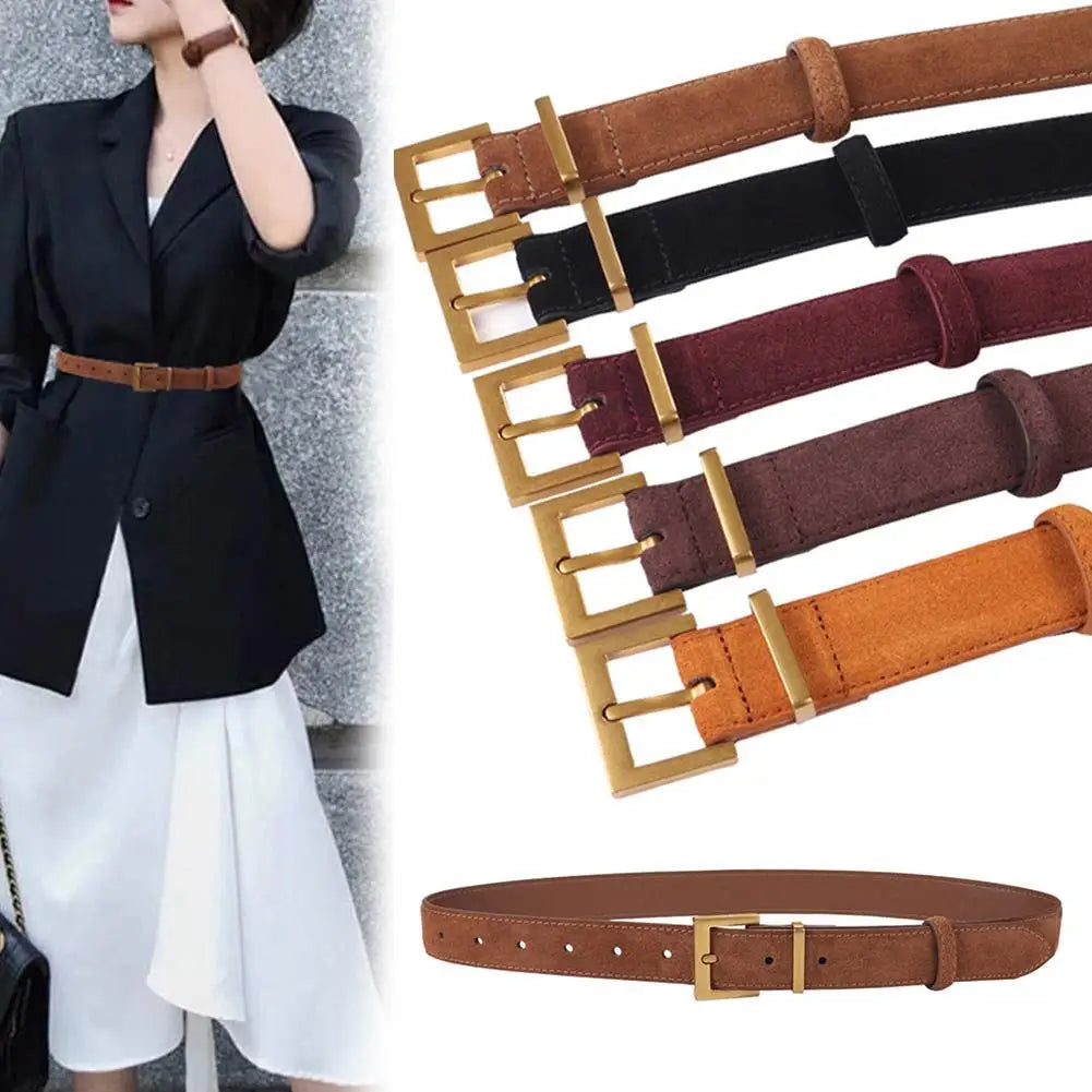2025 Women Luxury Design Suede Leather Belt Casual Business Versatile Pin Buckle Waist Strap