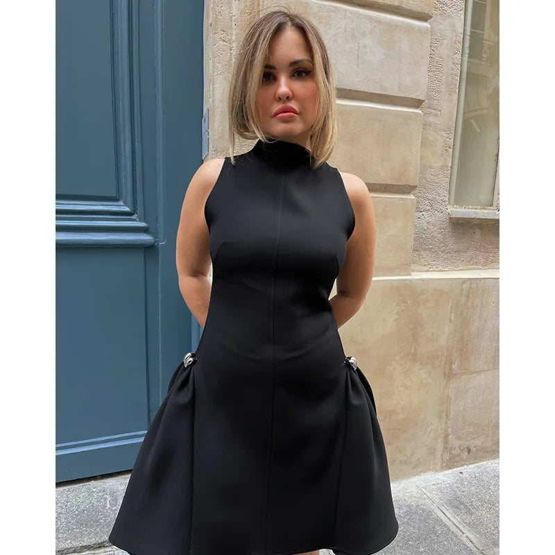 Vintage Brown Long Dress Women's Elegant Loose Diagonal Neck Black Metal Buckle Maxi Dresses Female 2025 Summer Evening Party