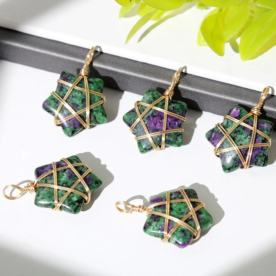 20Pcs Natural Stone Crystal Star Pendant Hand Wired Wrap Gemstone Charm for DIY Necklace Jewelry Making Christmas Gift accessory