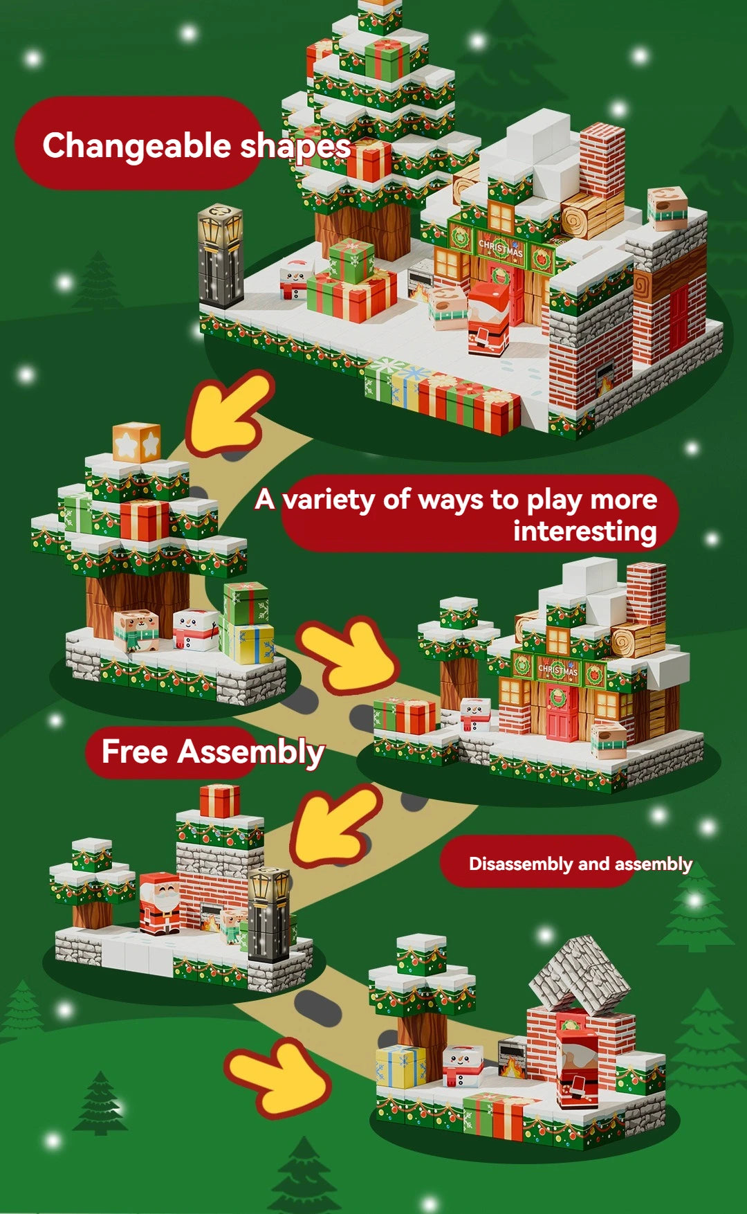 New Popular Christmas Magnetic Blocks suit, DIY Building Toy, Montessori Magnetic Building Blocks Halloween Christmas Gift