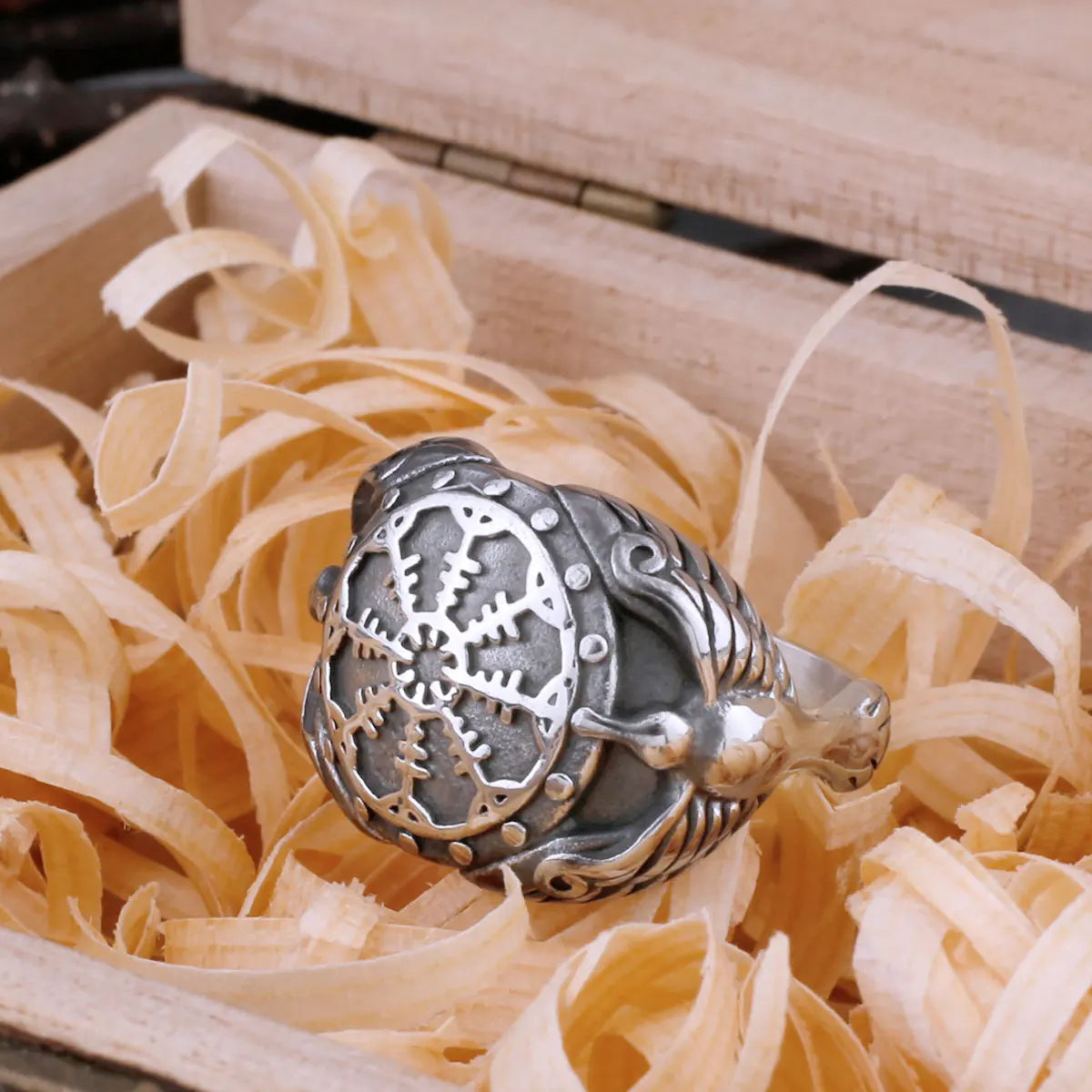 316L Nordic compass ring Viking mythology Odin compass amulet rune retro totem ring punk hip hop high-end party gift box