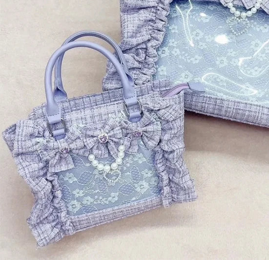 Japanese Style Mine Ita Bag Ruffled Lace Women Girls Rhienstone Pearl Bowknot Square Tote Shoulder Portable Bolso Handbags