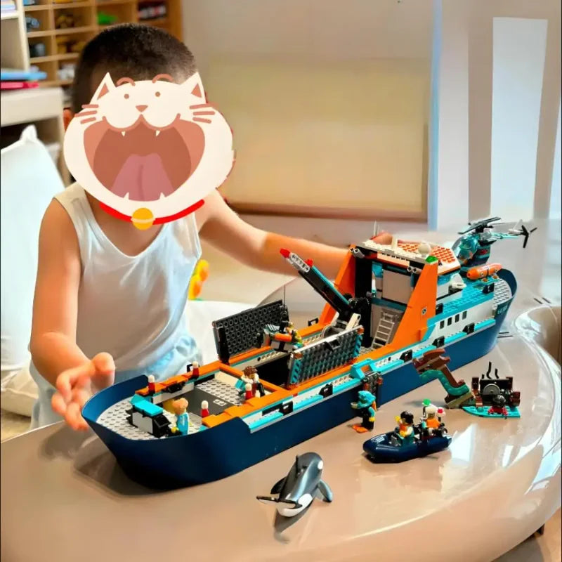 NEW 815pcs City Series 60368 Deep Sea Exploration Vessel Marine Research Arctic Research Ship Building Block Toys Christmas Gift