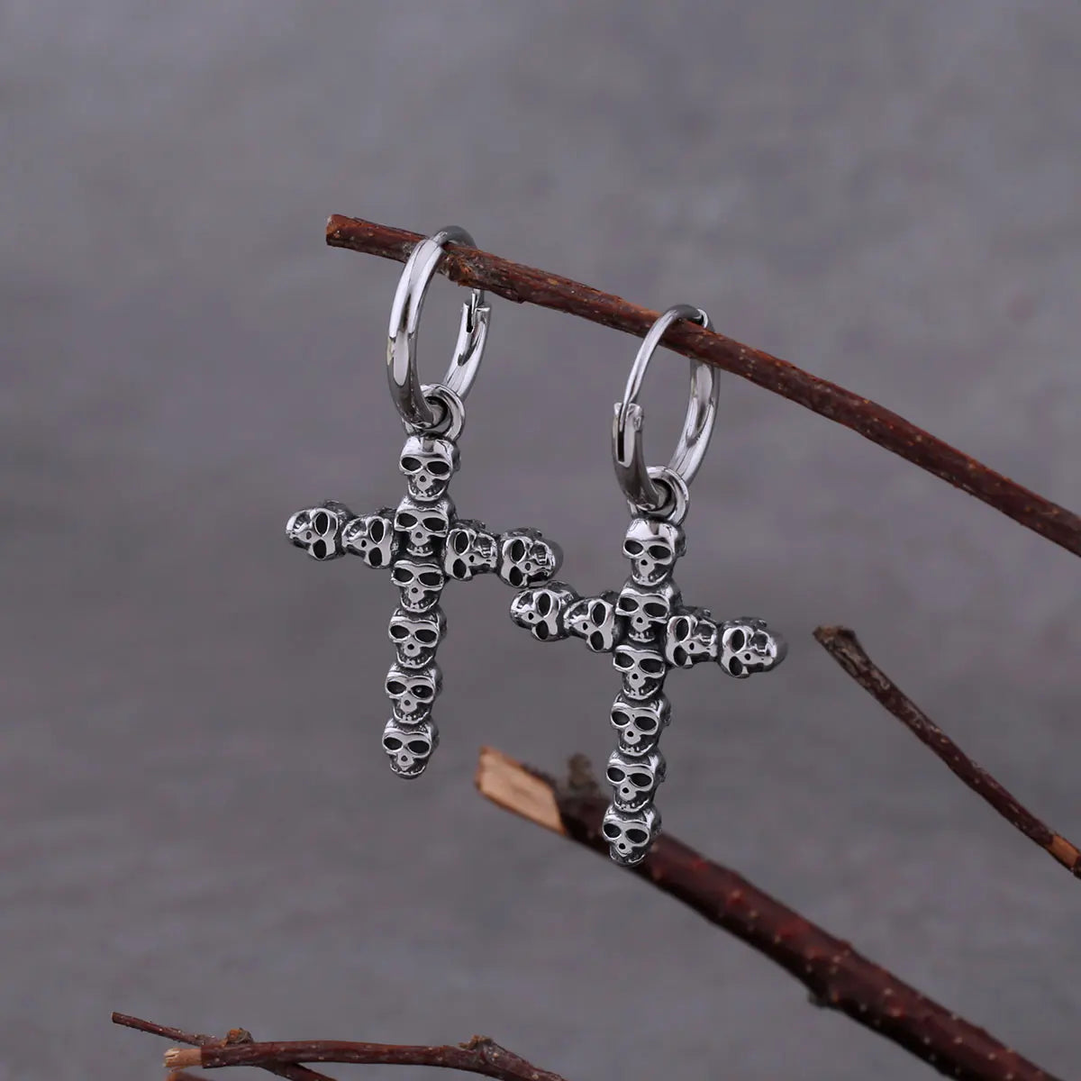 Gothic Skull Cross Drop Earrings For Men Stainless Steel Hip Hop Rock Band Cool Earrings Fashion Vintage Punk Jewelry As Gift