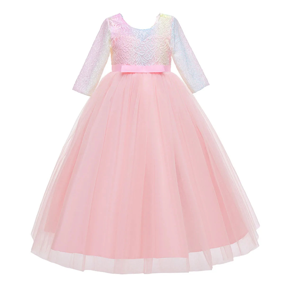 Little Big Girls Spring 3/4 Sleeves Lace Flower Girl Birthday Party Holiday Long Dress KLS1660