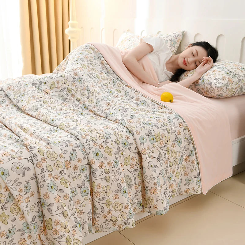 New Prints Cooling Blanket for Bed Silky Lightweight Summer Quilt Double Side Cold & Cooling Fabric Duvet Comforter Ice Silk