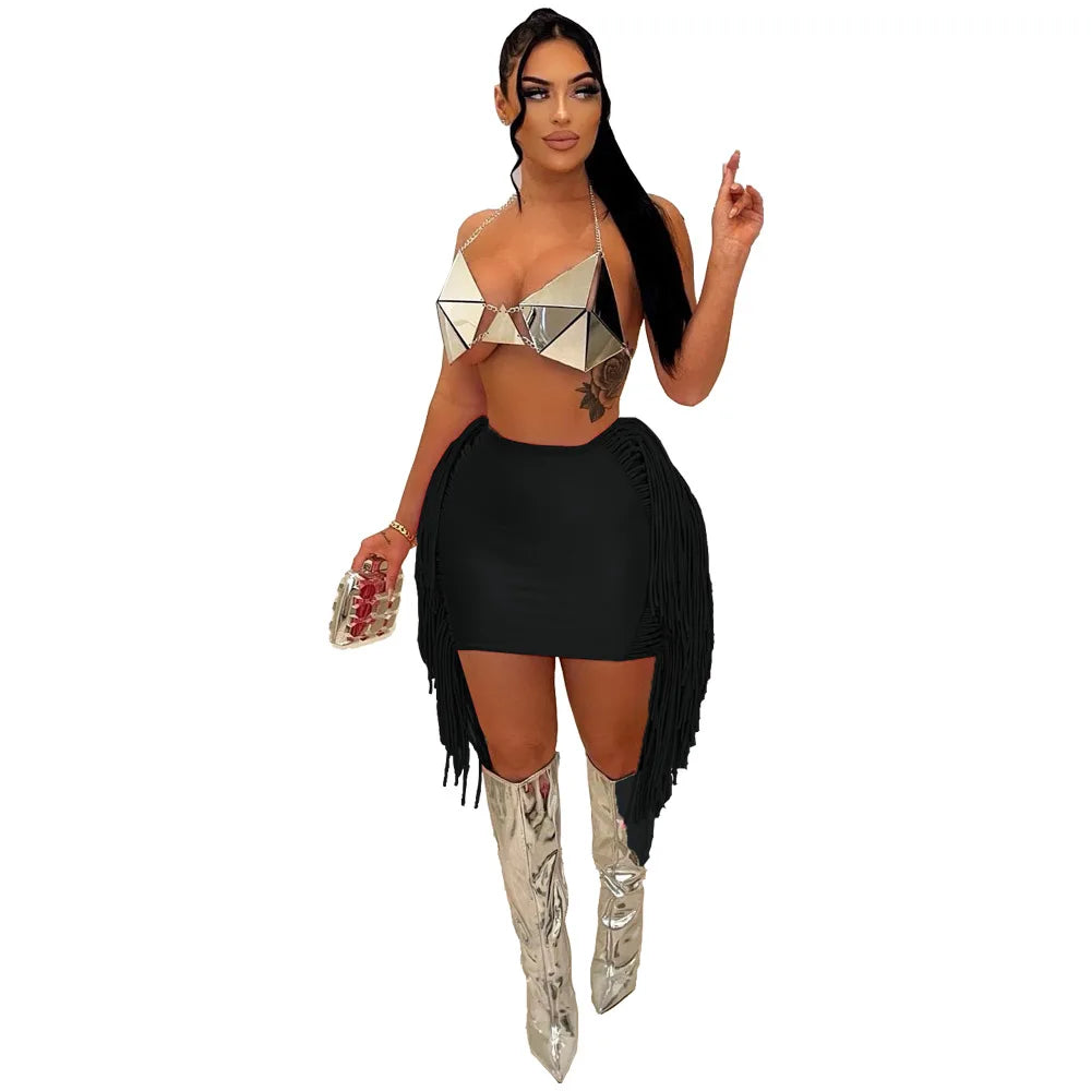 Sexy Wrap Women Mini Skirts Solid Bodycon Streetwear Skirts 2022 Summer Chic Hollow Out Tassel Y2K Style Bottom Outfits