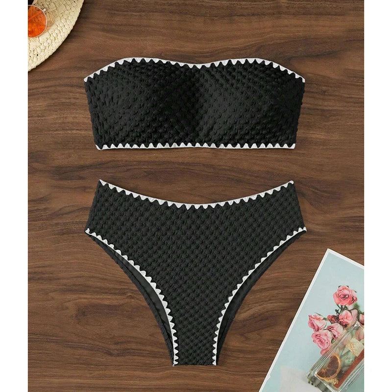 Elegant Strapless Swimwear Women Bikinis Fashion High Waist Split Bathing Suit 2025 New Casual Beachwear Swimsuit Two Piece Sets