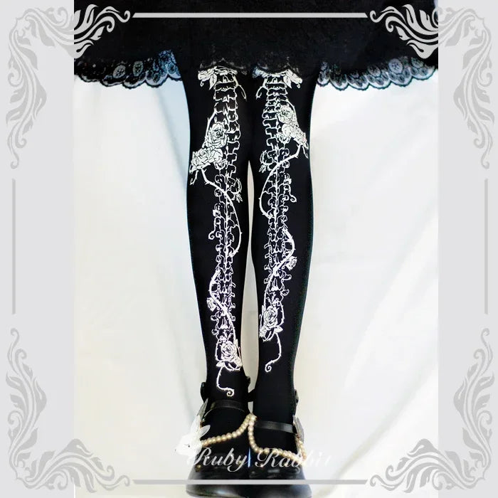 Lolita Printed Pantyhose Stockings Female White Halloween Cosplay Tights Pantyhose Spring Women's Gothic Bottoms Sexy Long Socks