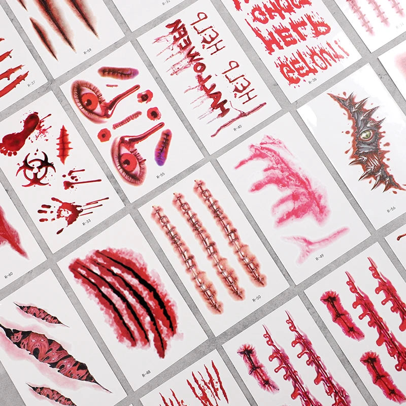 30Sheets Halloween Bloody Wound Tattoo Stickers Scary Waterproof Temporary Tattoos Halloween Party Decoration Adult Kids Gift