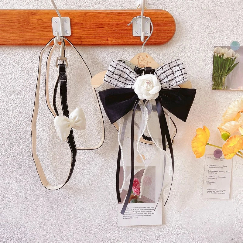 New Pet Cat Dog Traction Suit Fashion Luxury Flowers Bow lace Chest Back Traction Rope Advanced Flower Clothes Dog Walking Rope