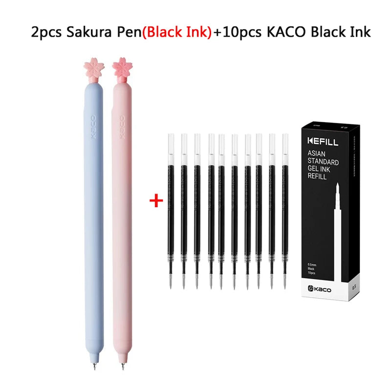 KACO 2pcs Sakura Gel Pen Set Double Ball ST Tip Side-pressed Decompression Signature Pens, Limited Romantic Aesthetic Stationery
