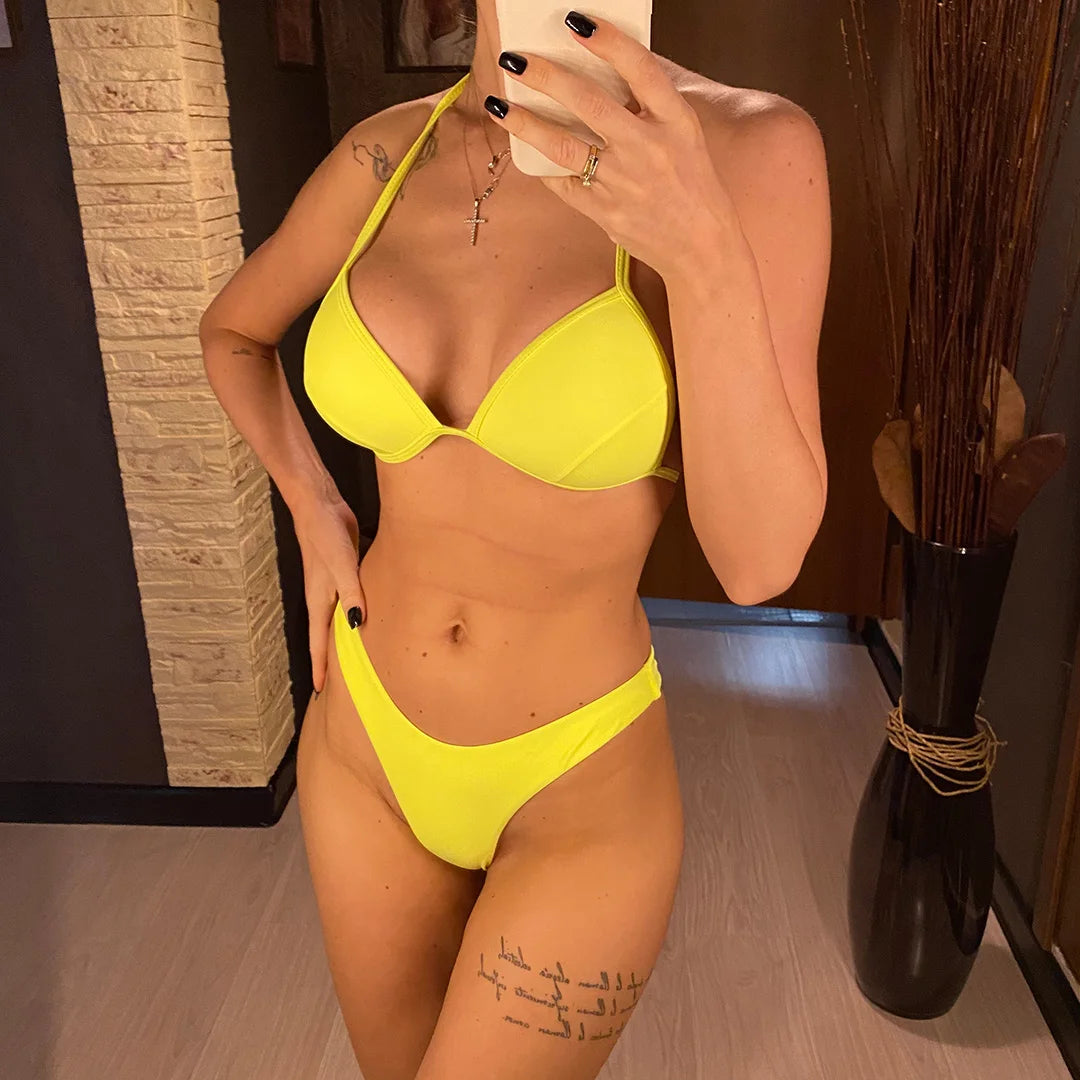 Bikinis 2025 Woman Sexy Triangle Swimwear Womens Two-piece Swimsuit Hard Cup Micro Bikini Women Swimwear Biquini Bathing Suit