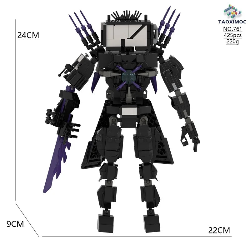 New Skibidi Toilet Titan Guitor Speaker Man Building Blocks Set With Battle-axe Creative DIY Bricks Toys For Boys Christmas Gift