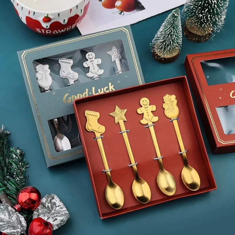 Christmas Gift Elk Christmas Tree Dessert Spoon Cutlery Spoon Set Fruit Coffee Spoon Cutlery Wed Christmas Gift