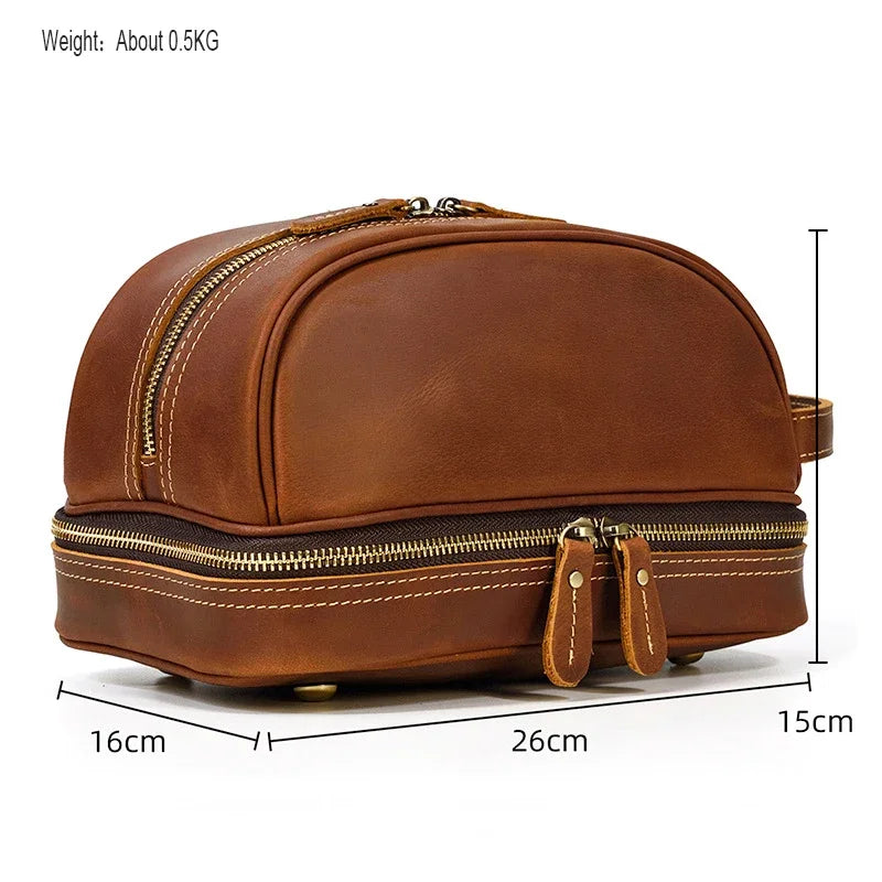 Fashion High Quality Small Travel Bag Crazy Horse Leather Travel Wallet Storage Bag Washing Make Up Bag For Travel toiletry