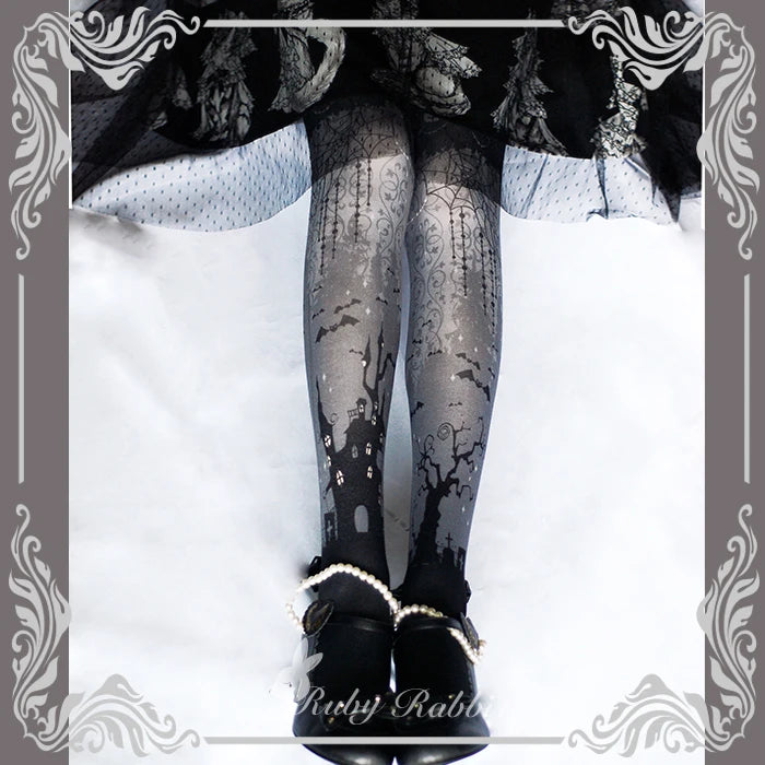 Halloween Lolita Printed Stockings Japanese Style Stockings Ladie Autumn Thin Sexy Socks Women's Slimming Tights Sheer Pantyhose