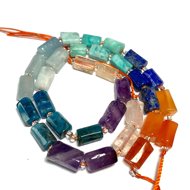 Natural Tourmaline Apatite Emerald Agates Amethysts Jades Cylinder Stone Spacer Beads for Jewelry Making DIY Bracelet 7.5inch