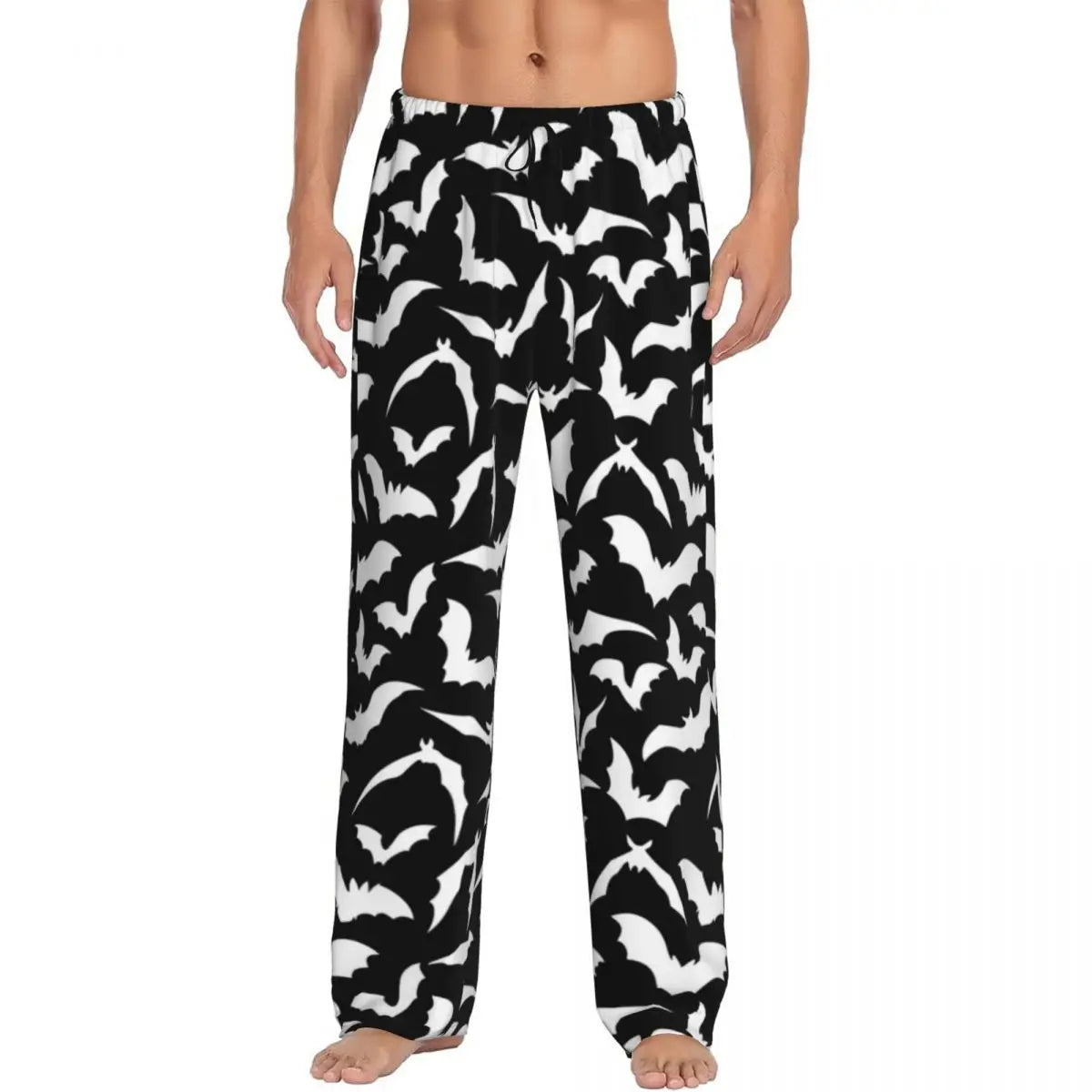 Custom Cute Spooky Halloween Bats Black And Purple Pajama Pants for Men Lounge Sleep Drawstring Sleepwear Bottoms with Pockets