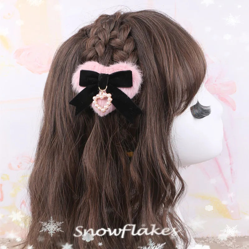 Japanese Lo Girls Hair Clip Handmade Sweet Y2K Girl's Gift Lolita Style Heart Bowknot Cute Women's Hairclip