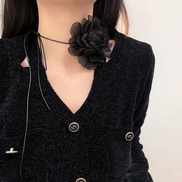 Cute White Black Lace Butterfly Bowknot Clavicle Chain Necklace For Women Crystal Bell Pendant Choker Necklace Fashion Jewelry