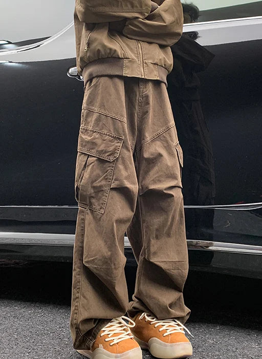 Spring Big Pocket Men's Cargo Pants Japanese Y2k Harajuku Loose Straight Wide Leg Trousers Baggy Pants Man Hip Hop Sweatpants
