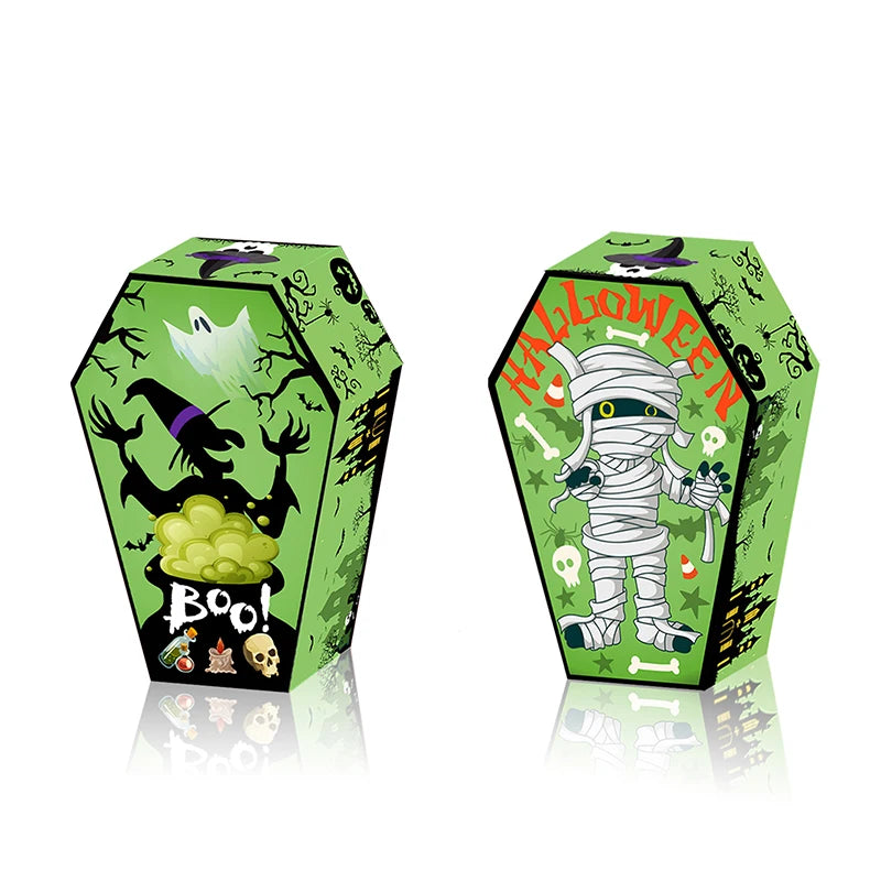 12pcs Halloween Coffin Shape Snack Box Skull Bat Ghost Goodie Boxes for Happy Halloween Party Decor Supply Trick or Treat Box