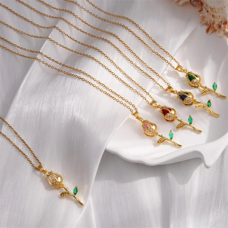 Titanium Steel Tulip Pendant Necklace Women New Fashion Elegant Five Flowers Necklace High Jewelry Party Gifts Wholesale