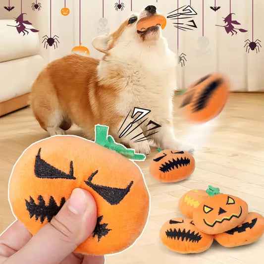 1pc-Halloween Pumpkin Pet Biting Toys Funny Soft Plush Dog Tooth Grinding Ball Can Make Sounds Dog Training Toys Pet Products
