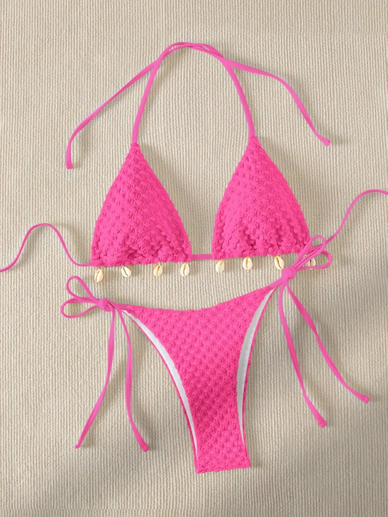 Sexy Bikini Set White Shell Designer Swimsuit 2025 New Halter Push Up Micro Bikinis Summer Bathing Suit Tie Side Thong Swimwear