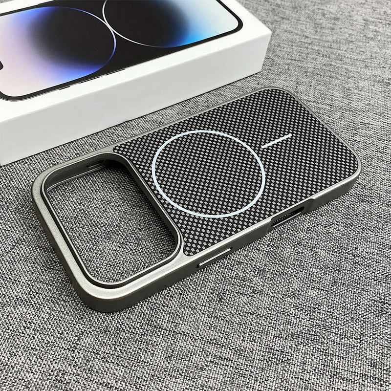 Carbon Fiber Texture MagSafe Phone Case For iPhone 17 Pro 16 pro max 15 Pro 14 13 12 Senior Frosted Wireless Charging Back Cover