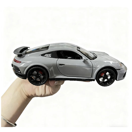 1:22 Scale High-Grade Gray 911 Alloy Die-Cast Pull-Back Car Model Toy Car Collectible Decoration Ornament Boys' Birthday Christmas Gift