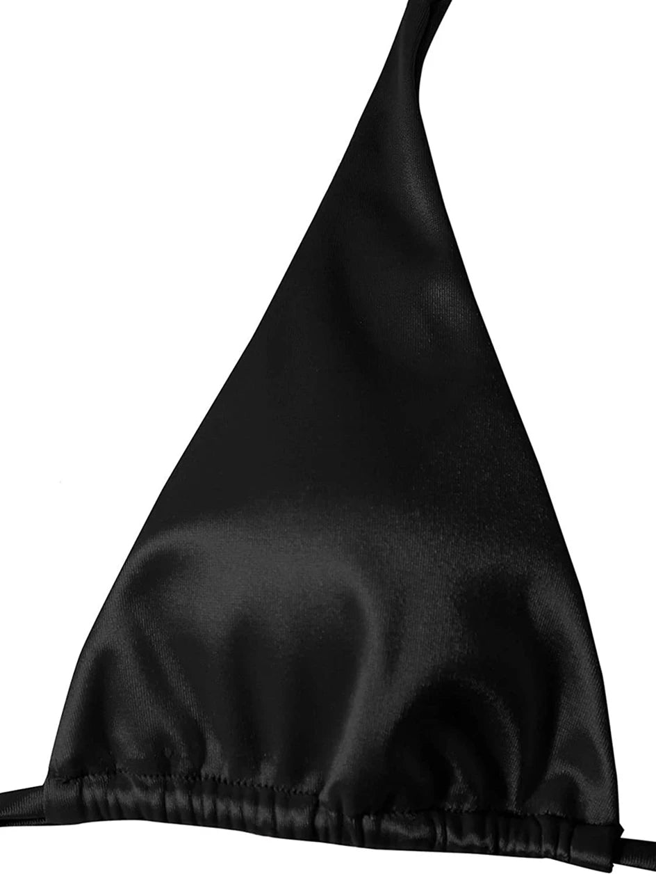 Metallic Halter Triangle Bikini 2023 Swimsuit Women Swimwear Female Bathing Suits Brazilian Thong Micro Bikinis Set Beach Wear