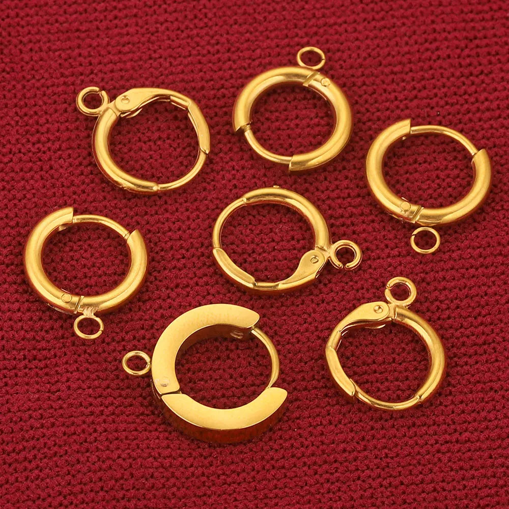 10pcs Stainless Steel Round Earrings Hooks Clasps Earring Post Components Parts Ear Ring for Making Supplies Women DIY Findings