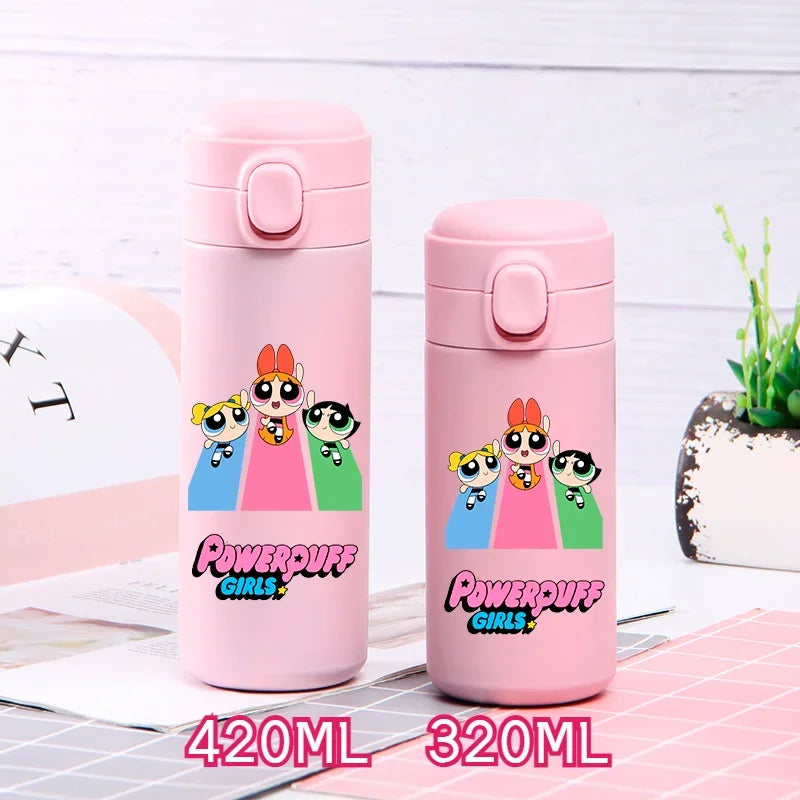 320ml/420ml The Powerpuff Girls Portable Large Capacity Sport Water Bottle Children Drinking Cup Thermal Stainless Steel