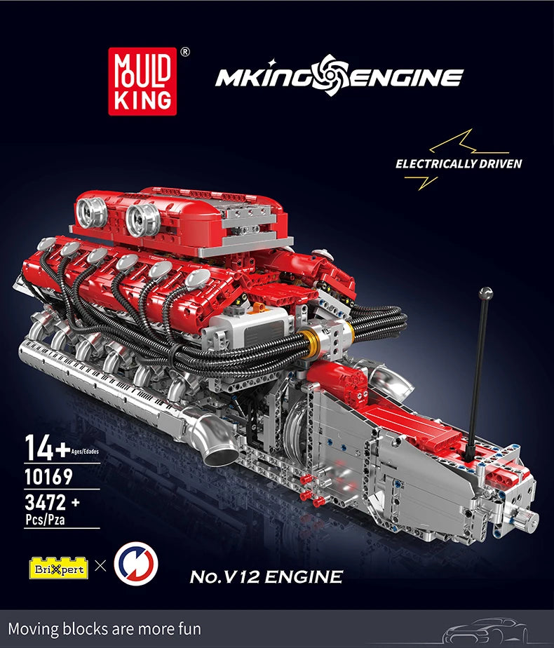 Mould King 10169 The Speed Car V12 Engine Building Block Technical Car Engine Toys Assembly Engine Brick Set Kids Christmas Gift