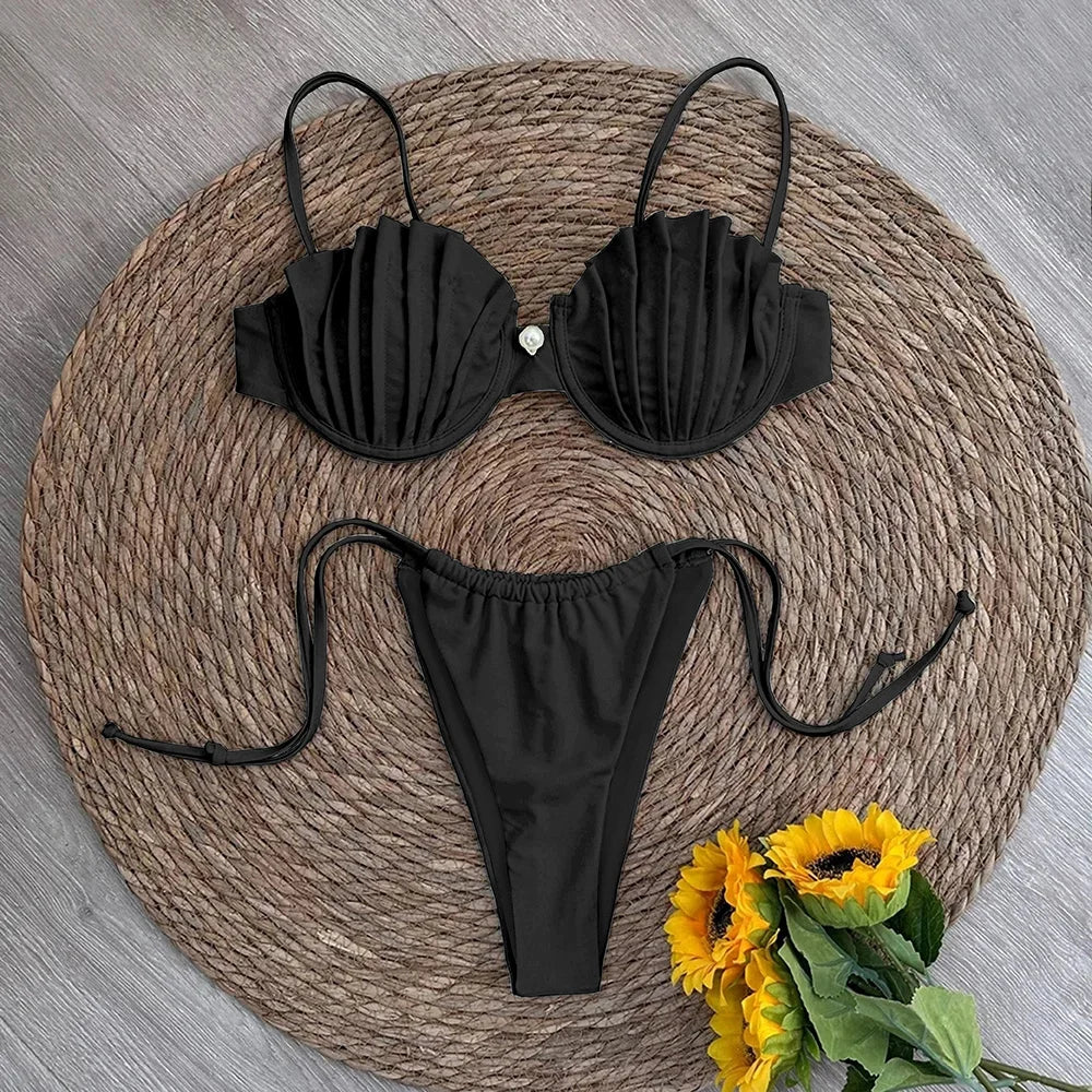 Sexy Shell Micro Bikini 2025 Women Swimsuit Female Swimwear Thong Bikinis Set Brazilian Beach Wear Bathing Suit Biquini