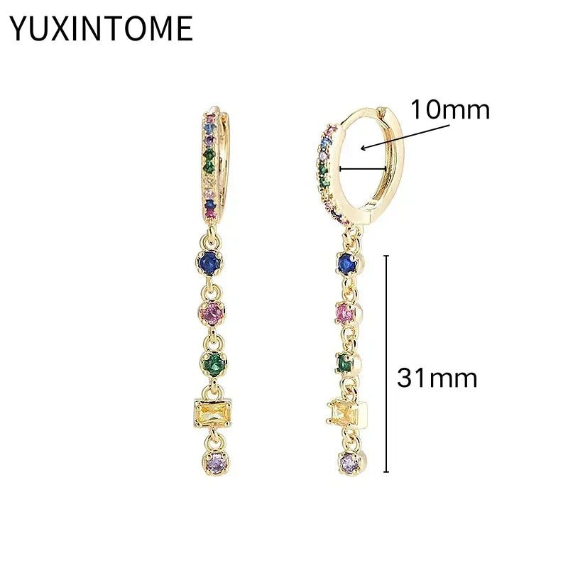 Colorful Crystal Earrings 925 Sterling Silver Ear Needle Stud Earrings for Women Cross Dangle Earrings Party Wedding Jewelry