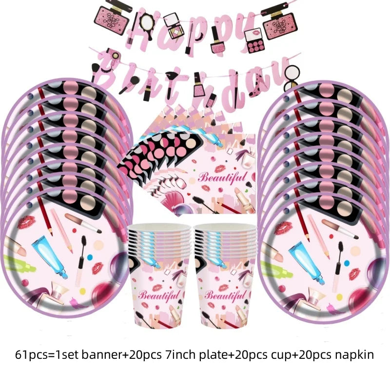 130*220cm Spa Make Up Theme Tablecloth Decoration Kids Girls Birthday Party Makeup Disposable Table Cover Baby Shower Supplies