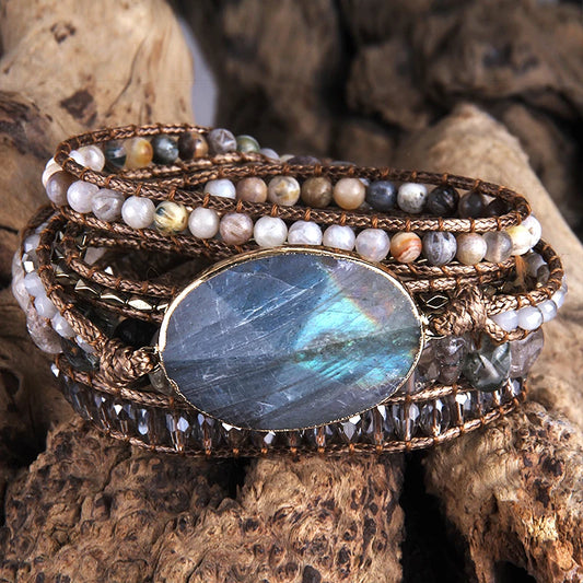 Fashion Bohemian Jewelry Bracelet Mixed Natural Stones Charm Wrap Handma Bracelets Women Festival Gift