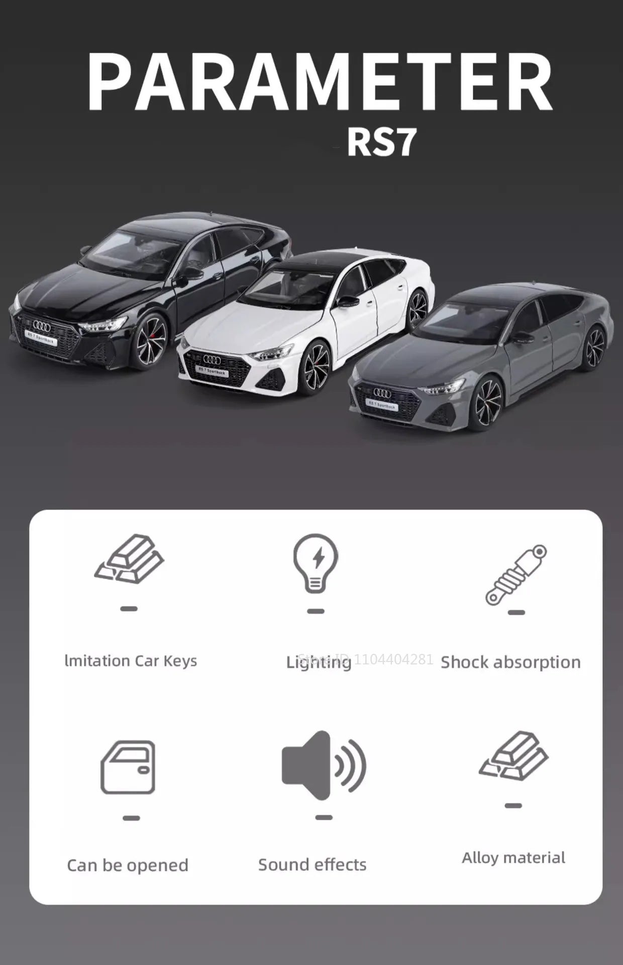 1:18 RS7 Range Rover Alloy Car Model Diecast Toy Sound Light 6 Doors Opened Shock Absorption Miniature Vehice Kid Christmas Gift