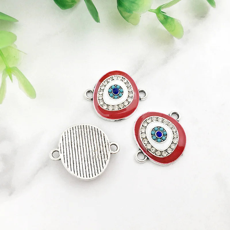 KC 2 Holes Connector Rhinestone Evil Eye Charm For Jewelry Making DIY Bracelet Necklace Bangle Accessories Supplies Wholesale