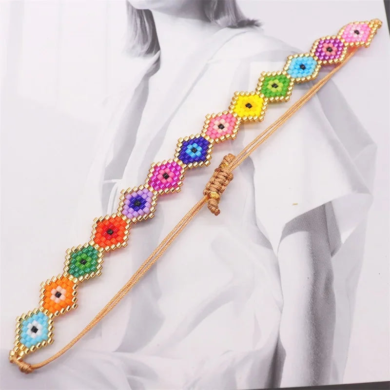ALIYA Fashion Miyuki Rainbow Bracelet Multicolor Evil Eye Pattern Jewelry Bohemian Pulseras mujer Moda Handmade Jewellery Gift